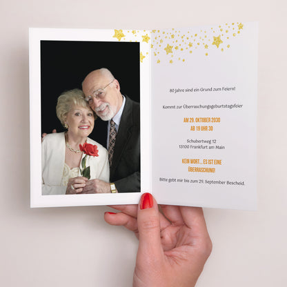 Einladungskarte Geburtstag Doppelter Porträtflügel 80 Jahre, Festlich, Lack foto N° 2