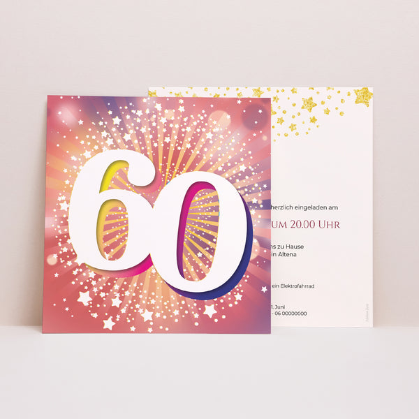 Einladungskarte Geburtstag Quadrat 60 Jahre alt, Festlich, Lack foto