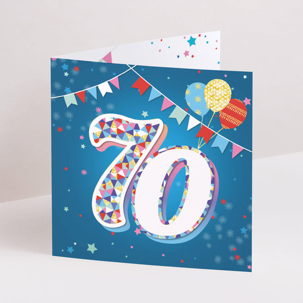 Einladungskarte Geburtstag Doppelflügiges Quadrat 70 Jahre, Zirkus, Lack foto