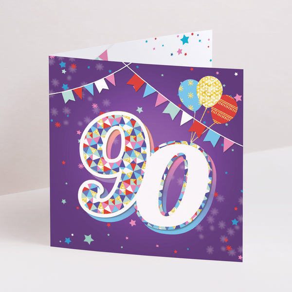 Einladungskarte Geburtstag Doppelflügiges Quadrat 90 Jahre, Zirkus, Lack foto