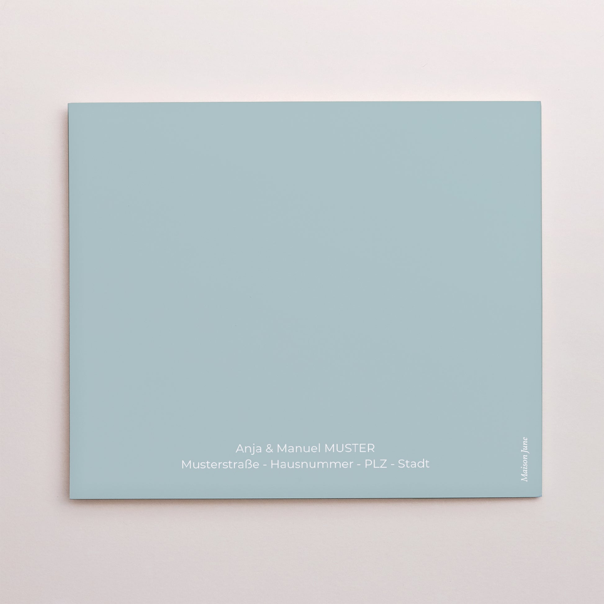 Taufeinladung Asymmetrische Zweiflügeltür Taube, Blumenband, blau foto N° 3