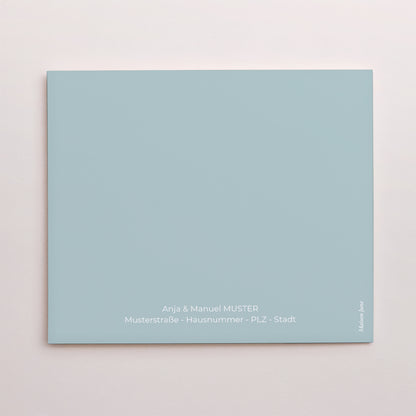 Taufeinladung Asymmetrische Zweiflügeltür Taube, Blumenband, blau foto N° 3
