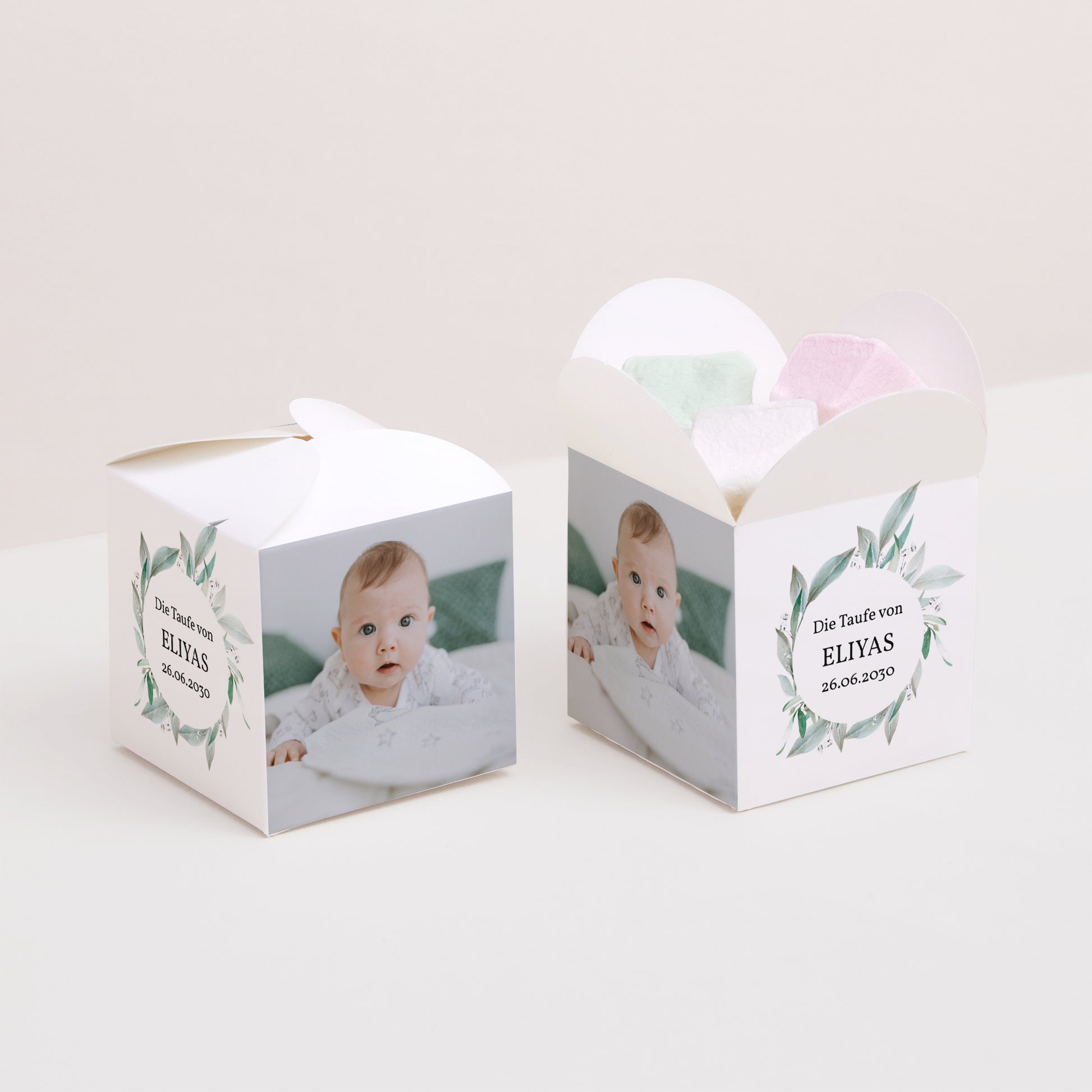 Geschenkbox Taufe Schmetterlingsöffnung Blumenkranz II foto N° 2