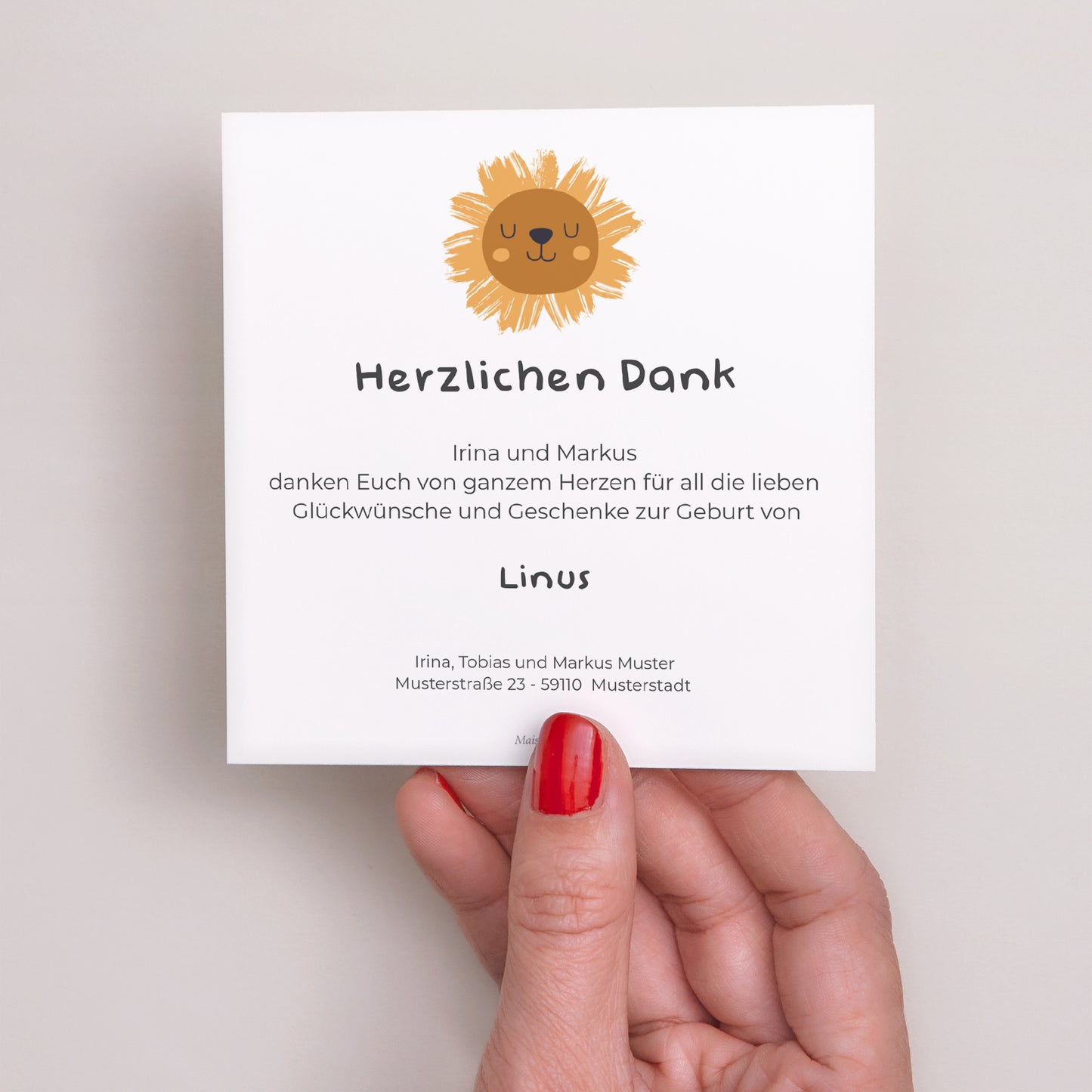 Dankeskarte Geburt Quadrat Kleiner Löwe foto N° 2