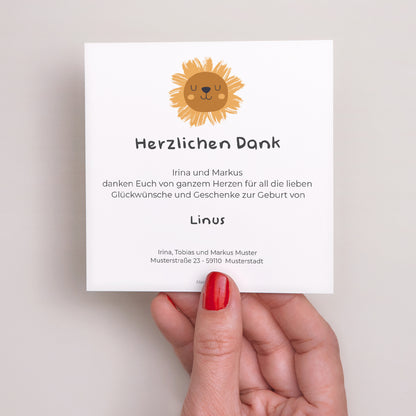 Dankeskarte Geburt Quadrat Kleiner Löwe foto N° 2