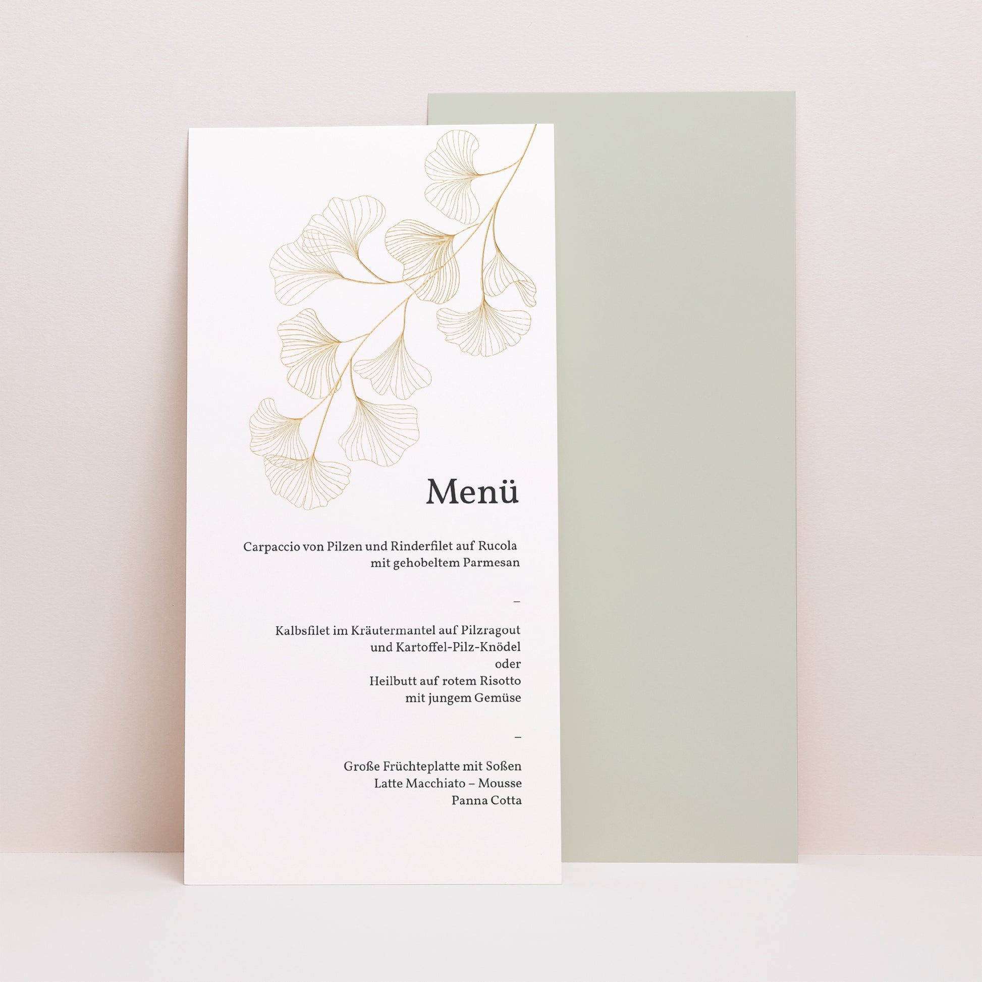Menükarte Hochzeit Panoramatisches Porträt Ginkgo Biloba, Goldene Blätter foto N° 1