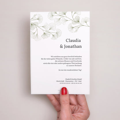 Dankeskarte Hochzeit Ginkgo Biloba, Goldene Blätter foto N° 3