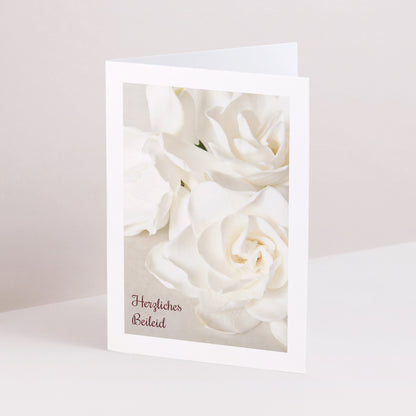 Kondolenzkarte Trauer Doppelter Porträtflügel Weiße Blumen foto N° 1