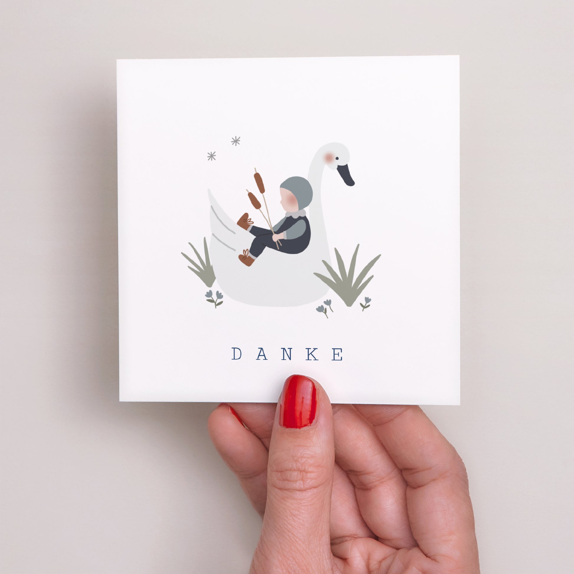 Dankeskarte Taufe Quadrat Schwan und kleiner Junge foto N° 2