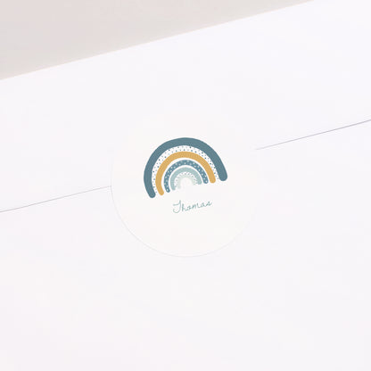 Sticker Geburt Rund Blauer Regenbogen, hübsches Etikett foto N° 2