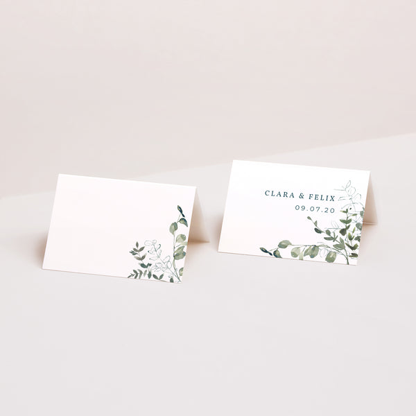 Tischkarten Hochzeit Quer Blumig und Eukalyptus foto