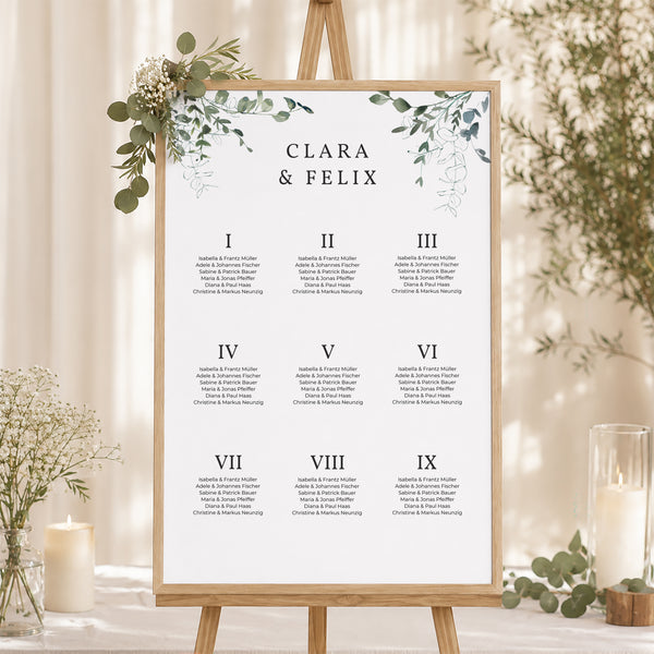 Sitzplan Hochzeit Porträt 60 x 90 cm Blumig und Eukalyptus foto
