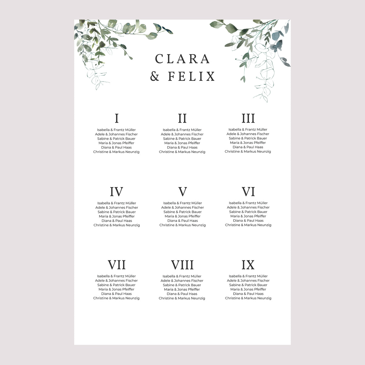 Sitzplan Hochzeit Porträt 60 x 90 cm Blumig und Eukalyptus foto N° 2