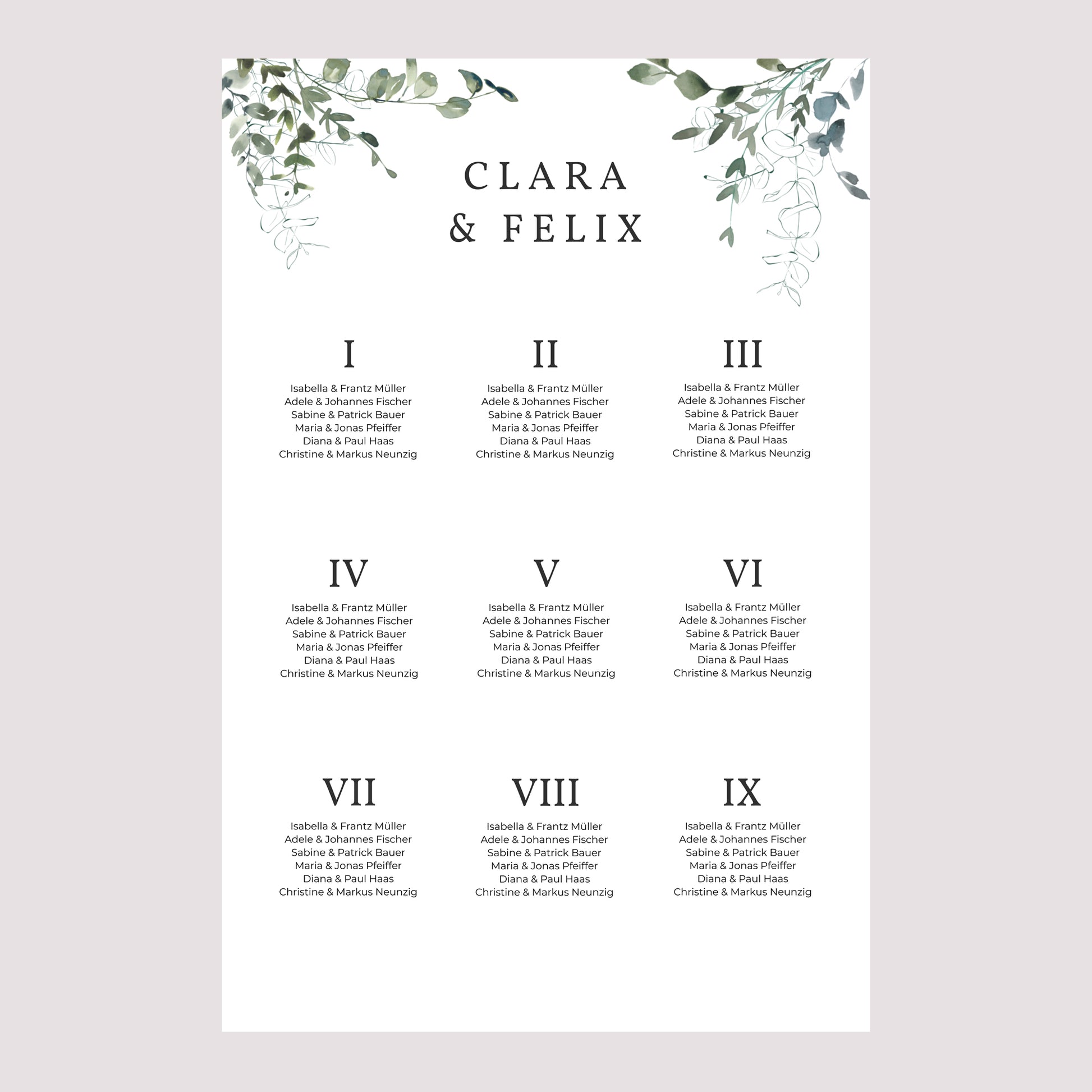 Sitzplan Hochzeit Porträt 60 x 90 cm Blumig und Eukalyptus foto N° 2
