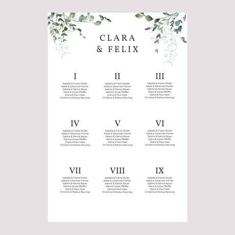 Sitzplan Hochzeit Porträt 60 x 90 cm Blumig und Eukalyptus