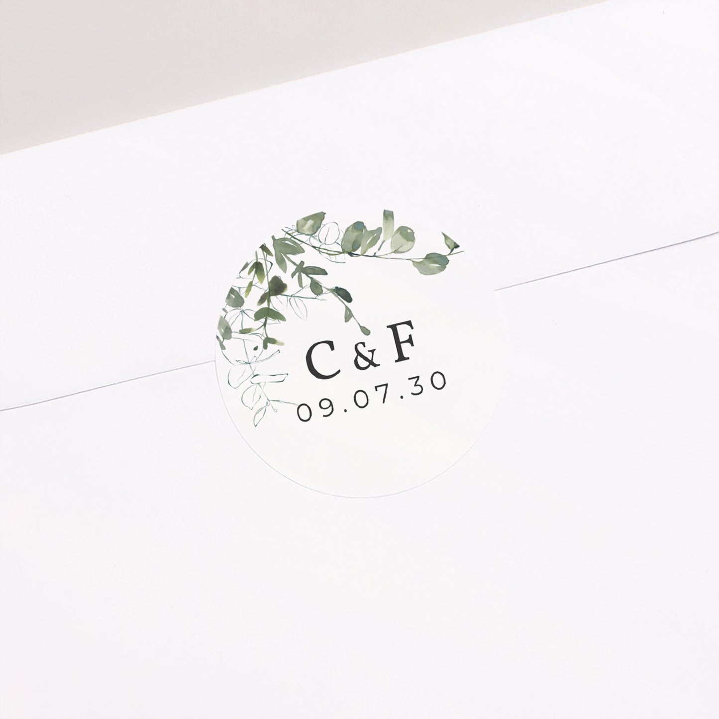 Sticker Hochzeit Rund Blumig und Eukalyptus foto N° 2