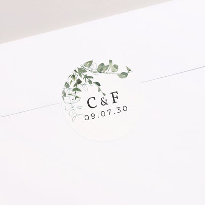 Sticker Hochzeit Rund Blumig und Eukalyptus foto N° 2