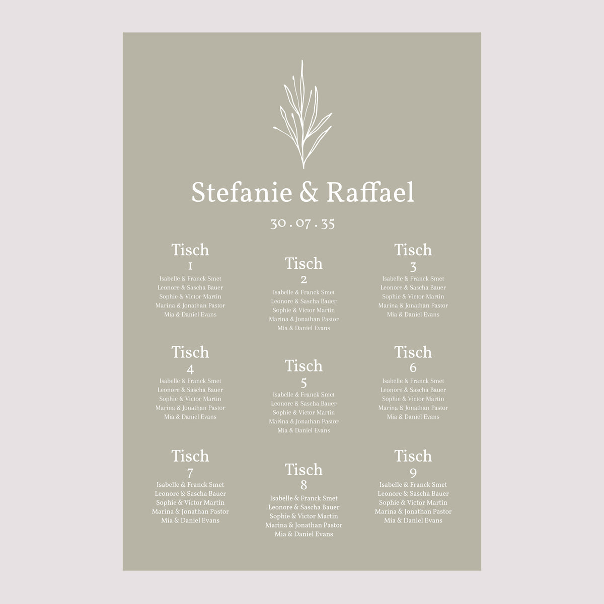 Sitzplan Hochzeit Porträt 60 x 90 cm Deine Pastellfarbe foto N° 2
