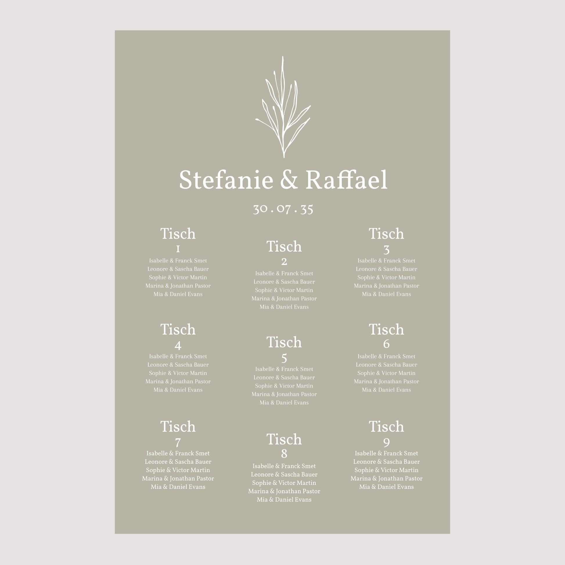 Sitzplan Hochzeit Porträt 60 x 90 cm Deine Pastellfarbe foto N° 2