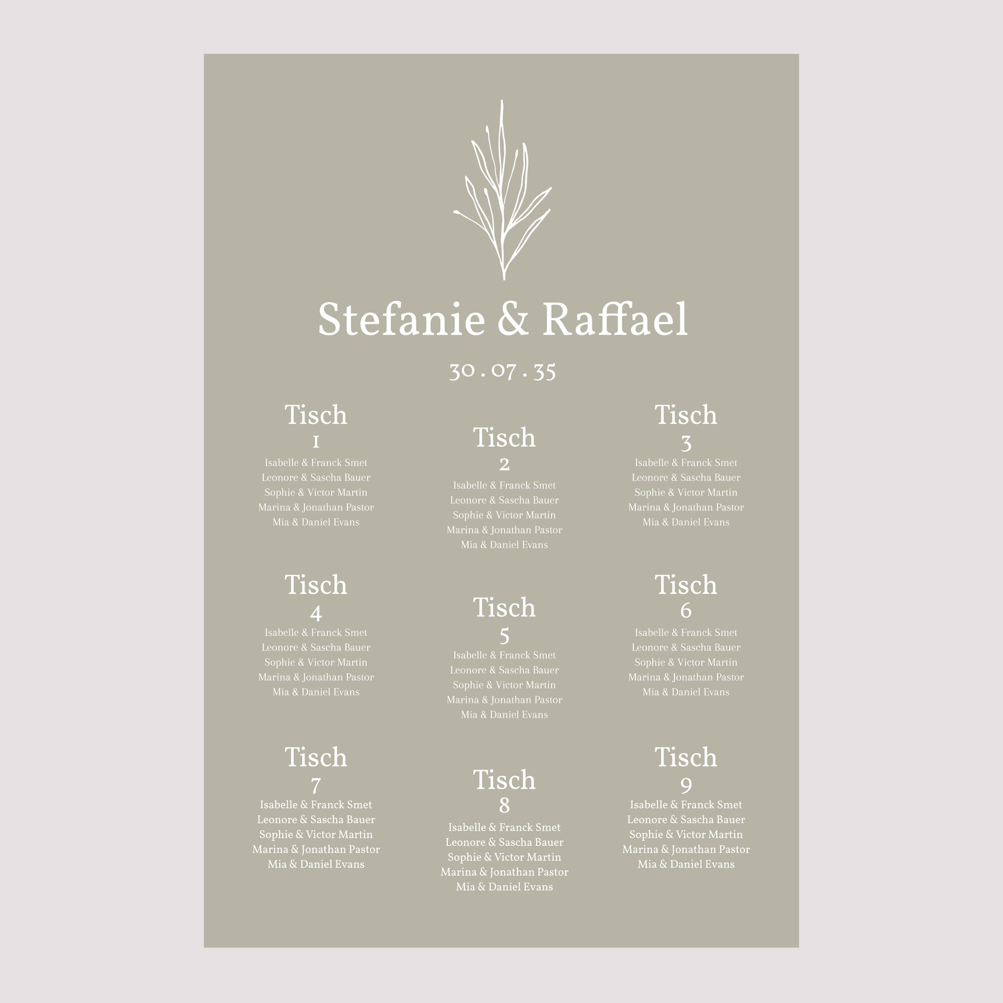 Sitzplan Hochzeit Porträt 60 x 90 cm Deine Pastellfarbe foto N° 2