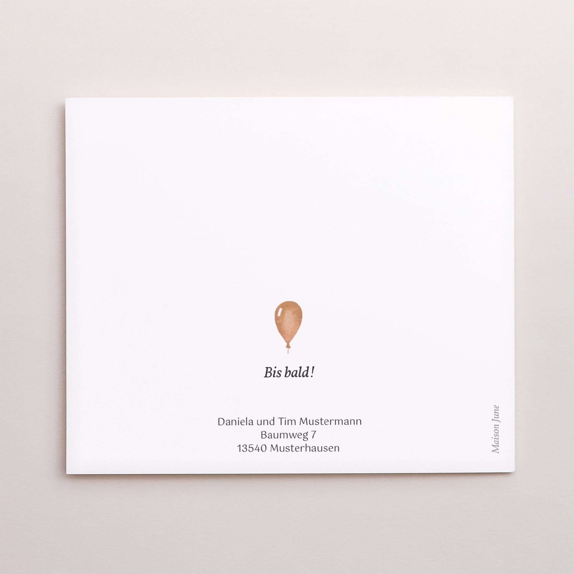 Dankeskarte Geburt Asymmetrische Zweiflügeltür Niedlicher Teddybär, Weidenkorb & Ballon foto N° 3