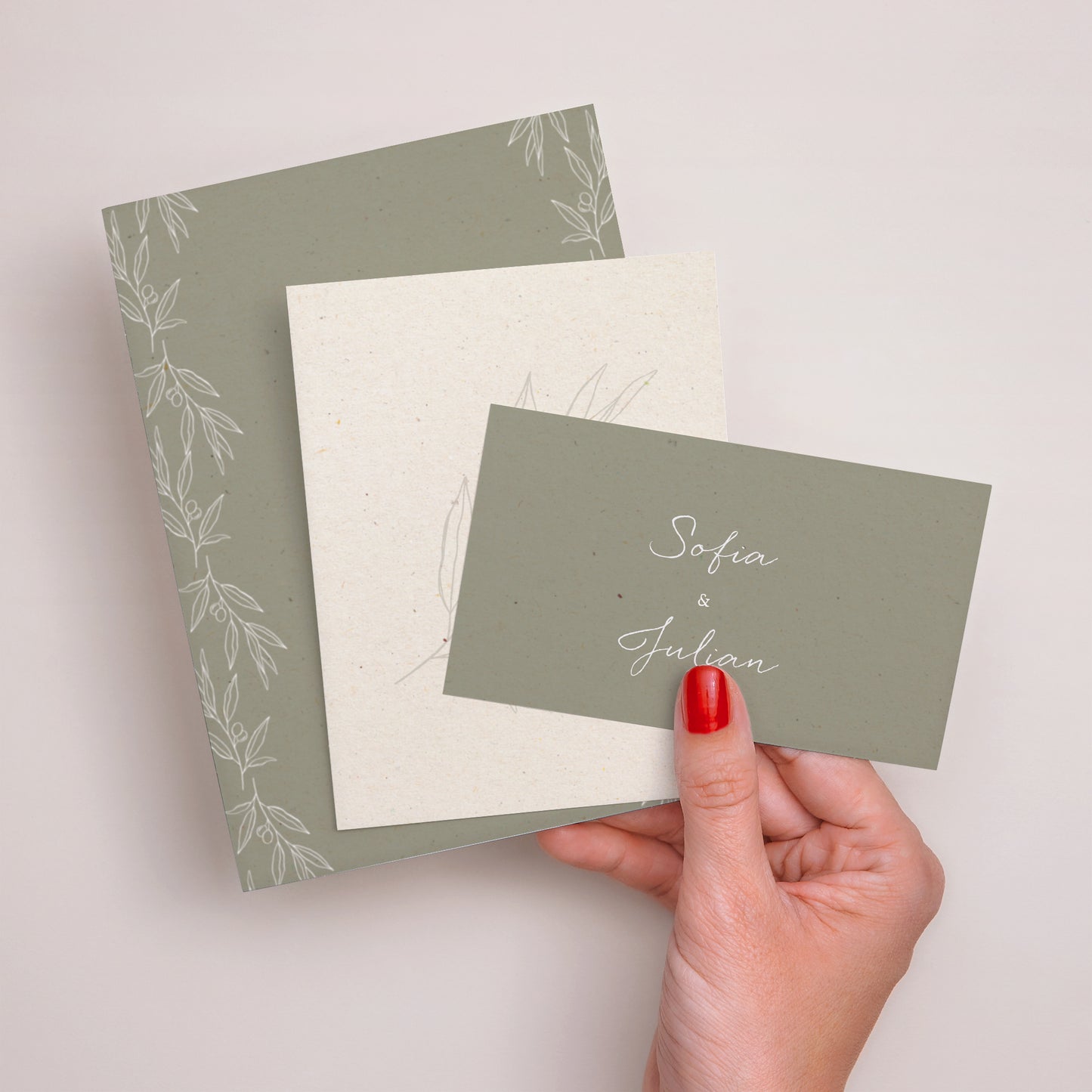 Hochzeitseinladung 3 Karten, Band Olivier Textur Papier foto N° 3