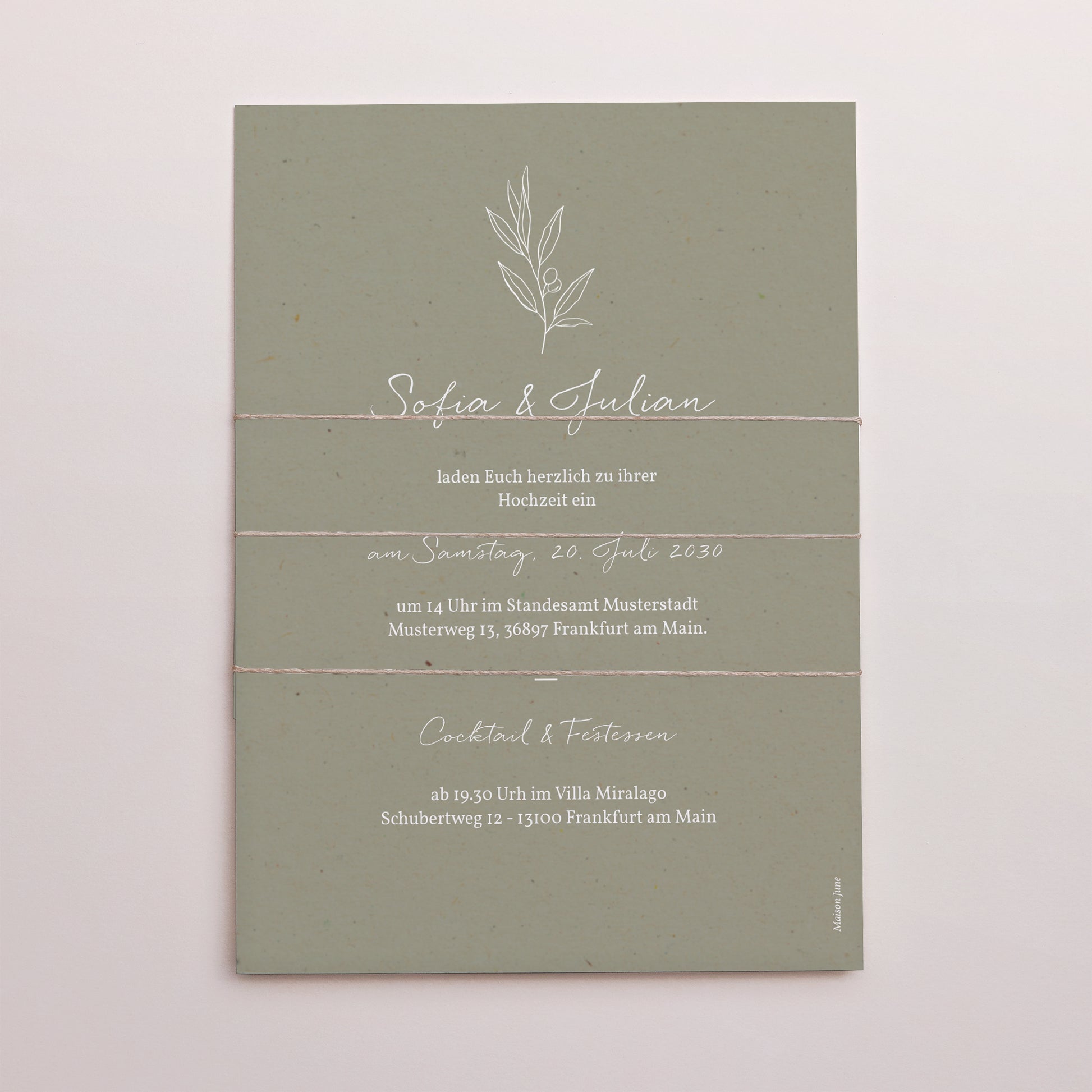 Hochzeitseinladung 3 Karten, Band Olivier Textur Papier foto N° 4