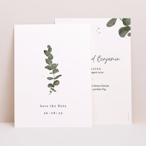 Save the date Karte Hochzeit Porträt Eukalyptus Aquarell foto