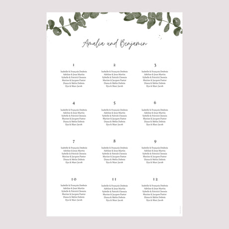 Sitzplan Hochzeit Porträt Eukalyptus Aquarell