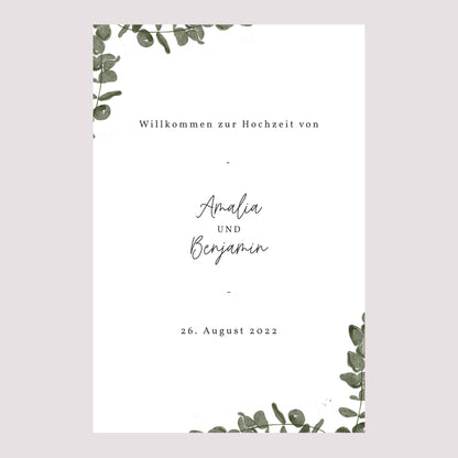 Begrüßungstafel Hochzeit Porträt 60 x 90 cm Eukalyptus Aquarell foto N° 2