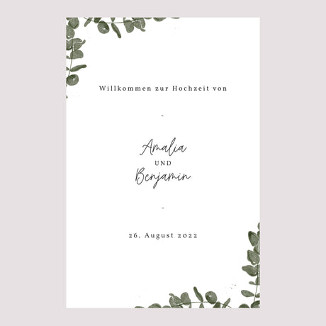 Begrüßungstafel Hochzeit Porträt 60 x 90 cm Eukalyptus Aquarell