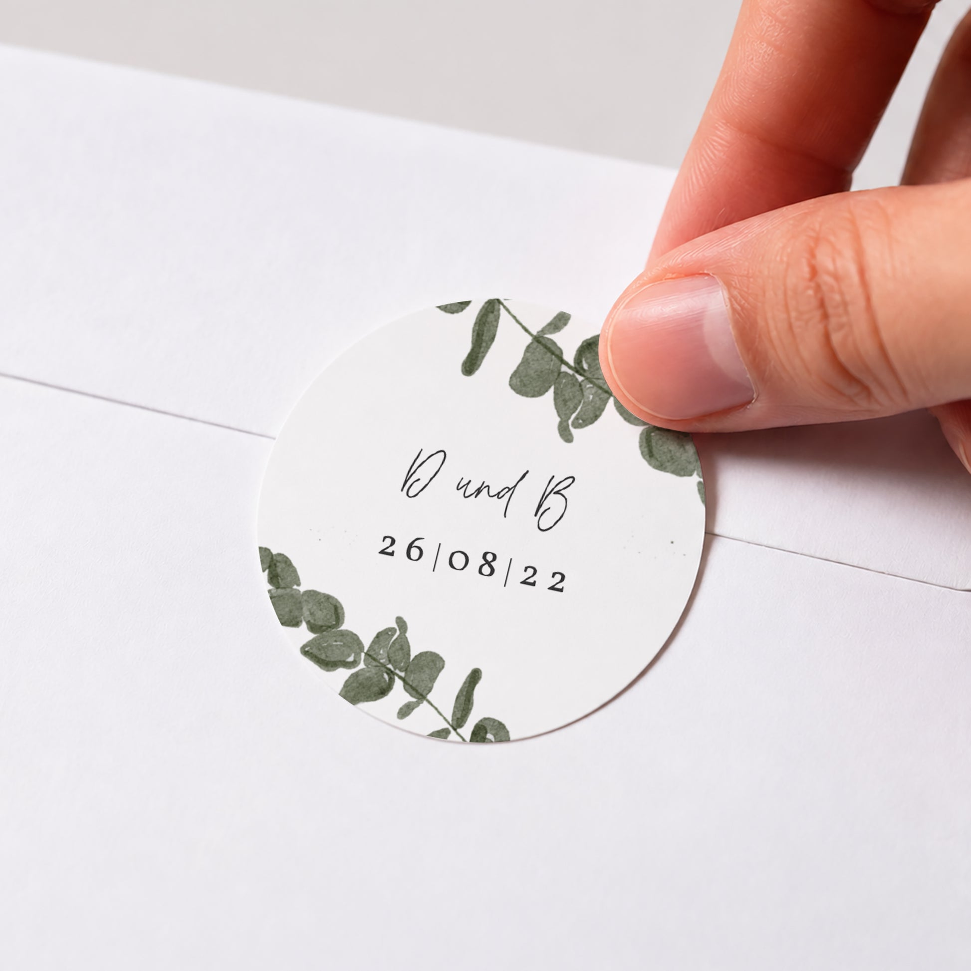 Sticker Hochzeit Rund Eukalyptus Aquarell foto N° 1