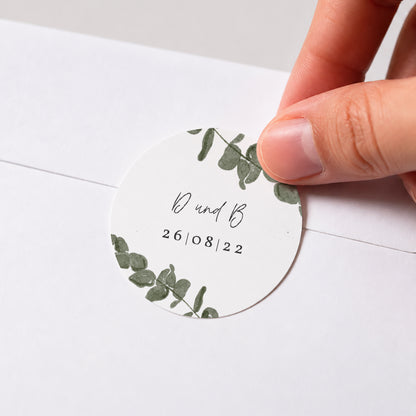 Sticker Hochzeit Rund Eukalyptus Aquarell foto N° 1