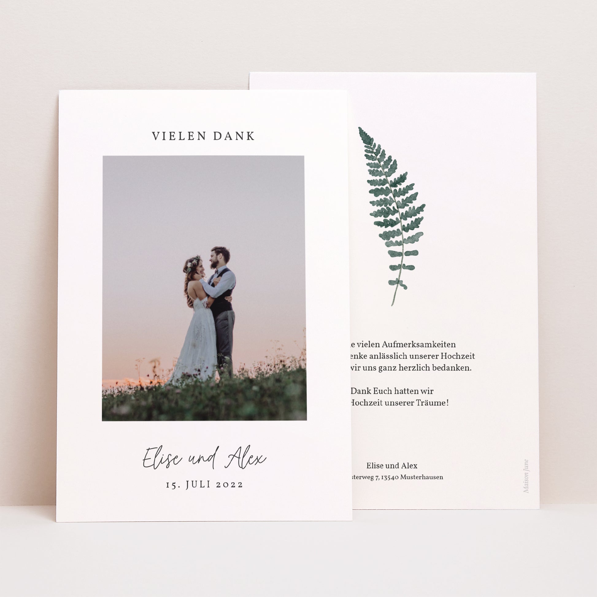 Dankeskarte Hochzeit PortraitPorträt Wasserfarn foto N° 1