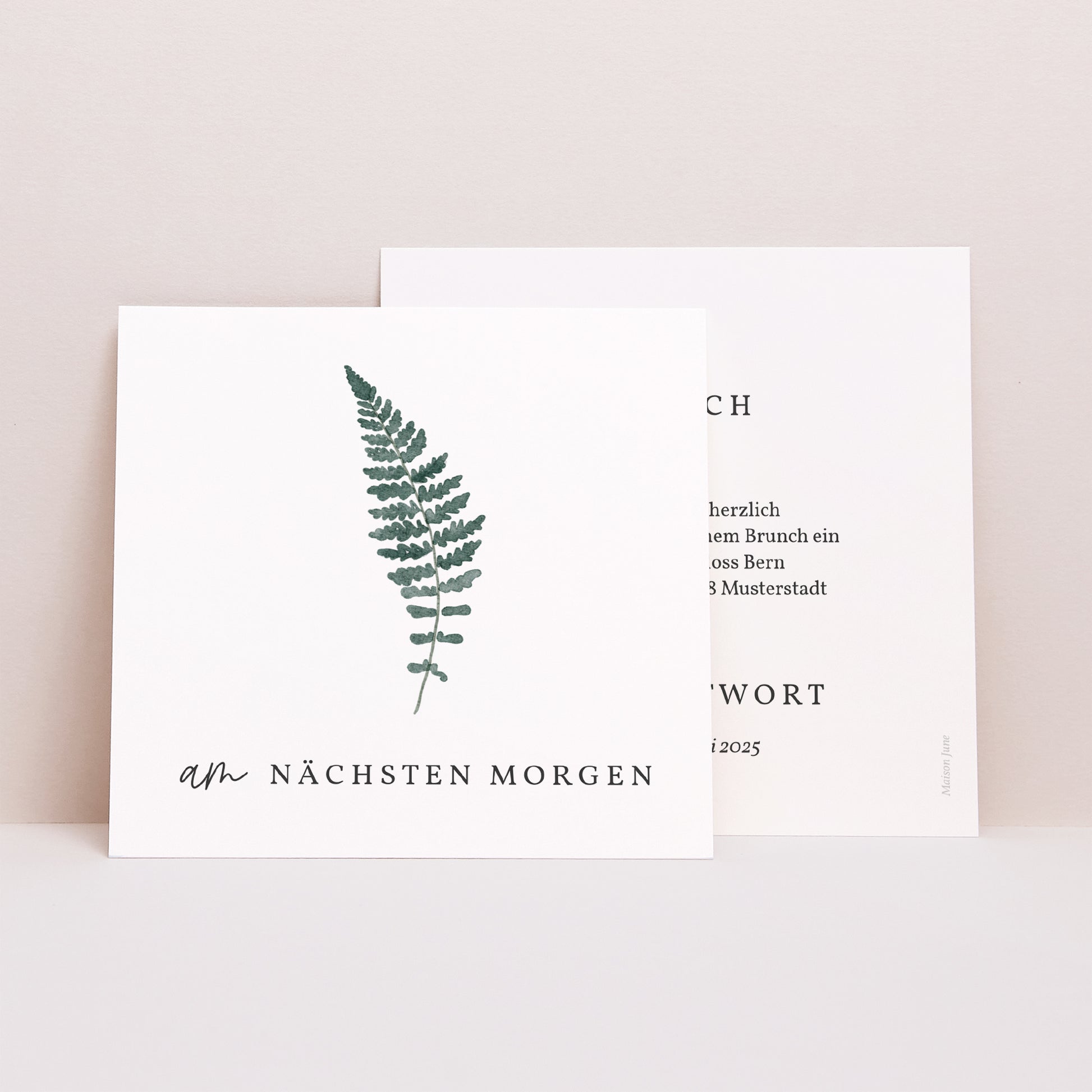 Einladungskarte Hochzeit Quadrat Wasserfarn foto N° 1