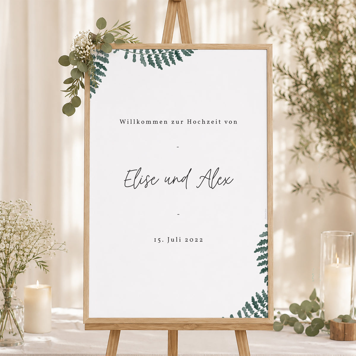 Begrüßungstafel Hochzeit Porträt 60 x 90 cm Wasserfarn foto N° 1