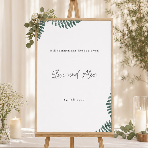 Begrüßungstafel Hochzeit Porträt 60 x 90 cm Wasserfarn foto