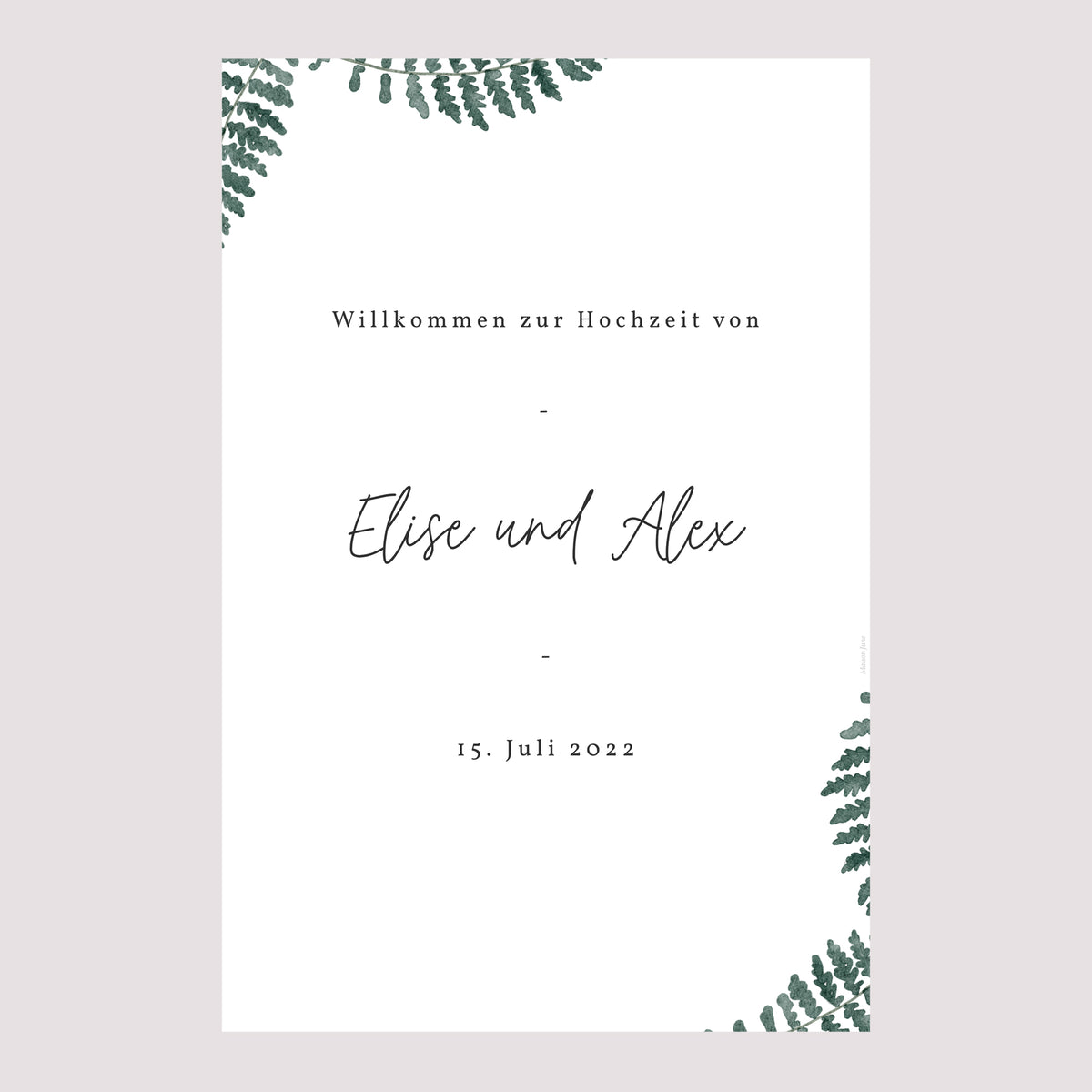 Begrüßungstafel Hochzeit Porträt 60 x 90 cm Wasserfarn foto N° 2