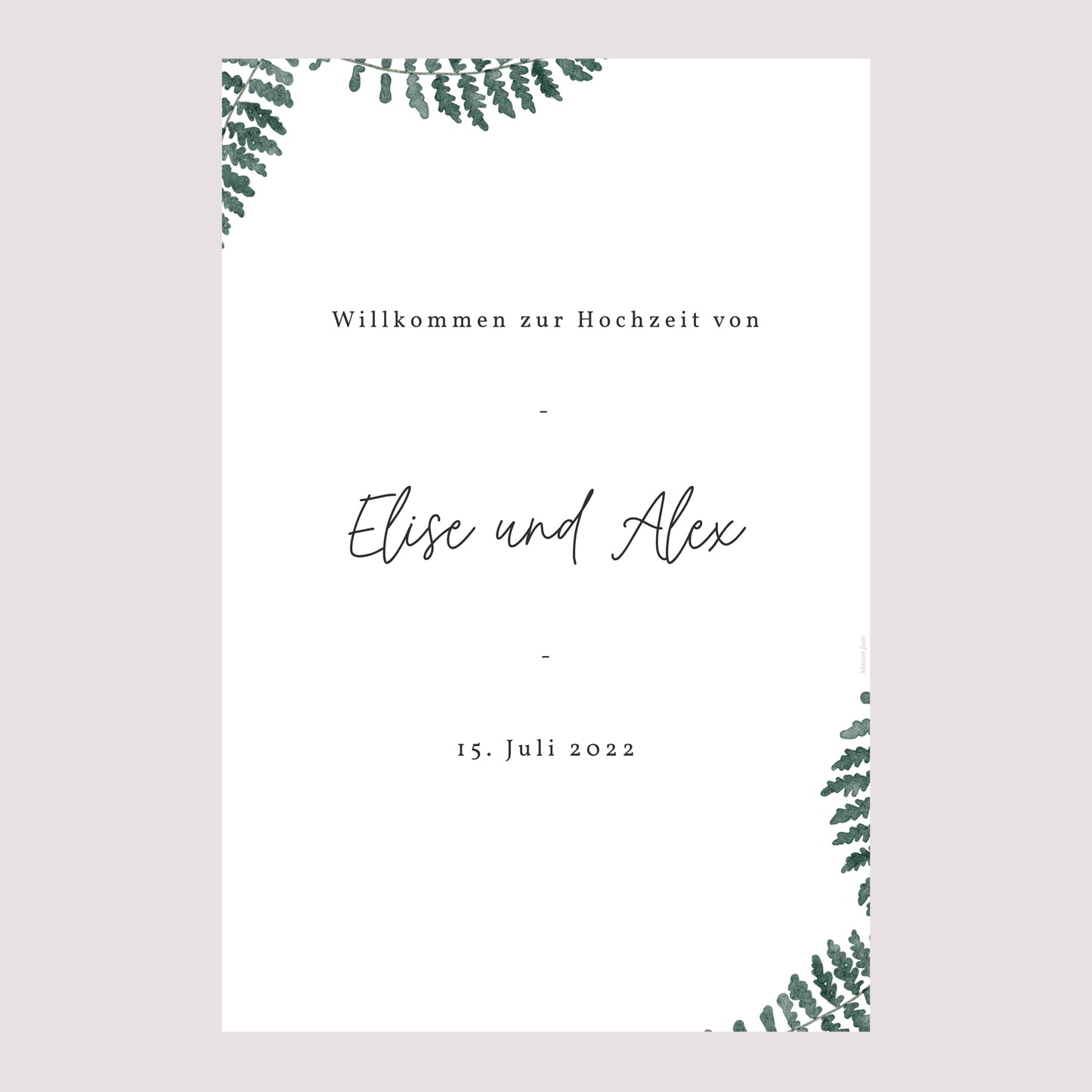 Begrüßungstafel Hochzeit Porträt 60 x 90 cm Wasserfarn foto N° 2