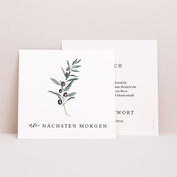 Einladungskarte Hochzeit Quadrat Olivier Aquarell foto