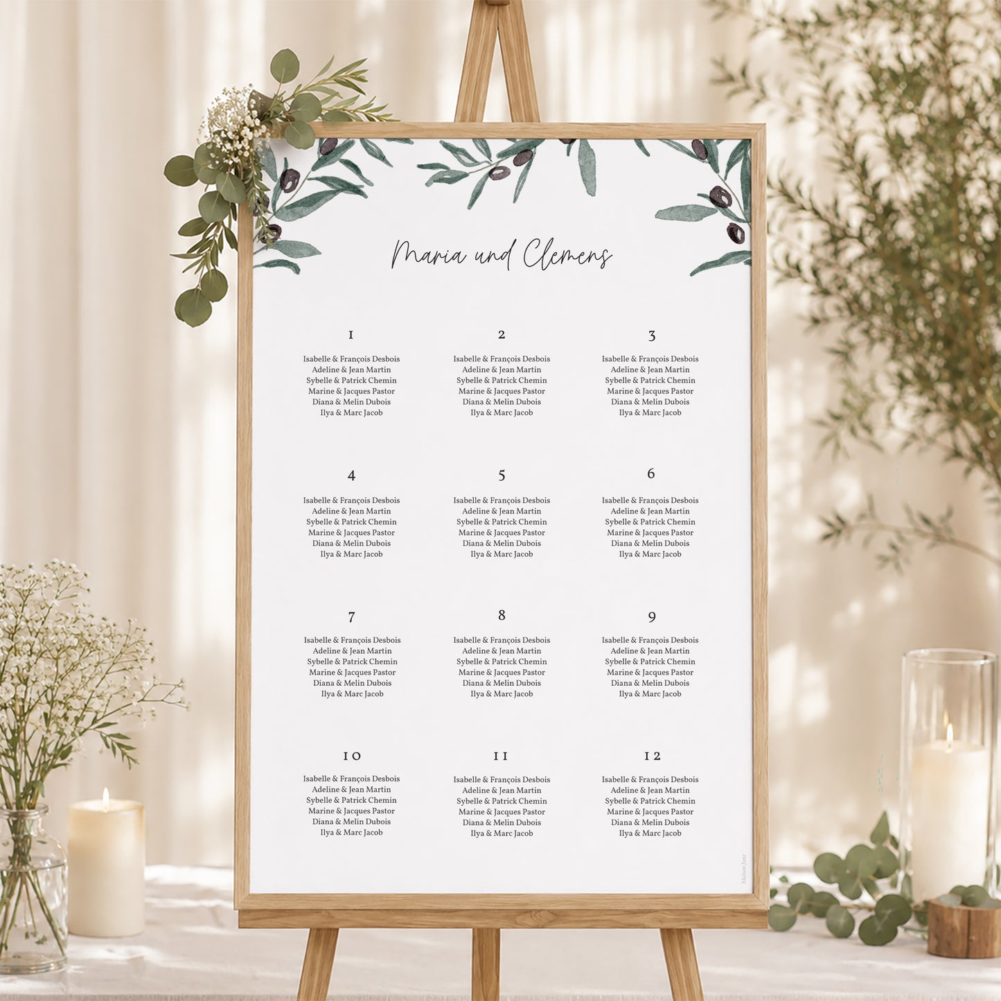 Sitzplan Hochzeit Porträt Olivier Aquarell foto N° 1