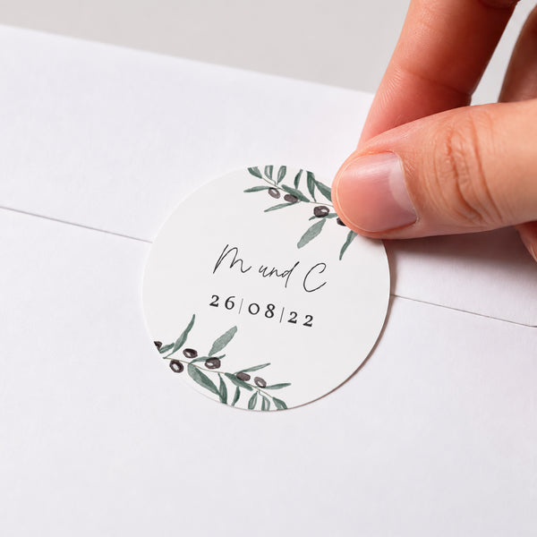 Sticker Hochzeit Rund Olivier Aquarell foto