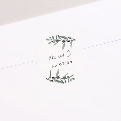 Sticker Hochzeit Rund Olivier Aquarell foto N° 2