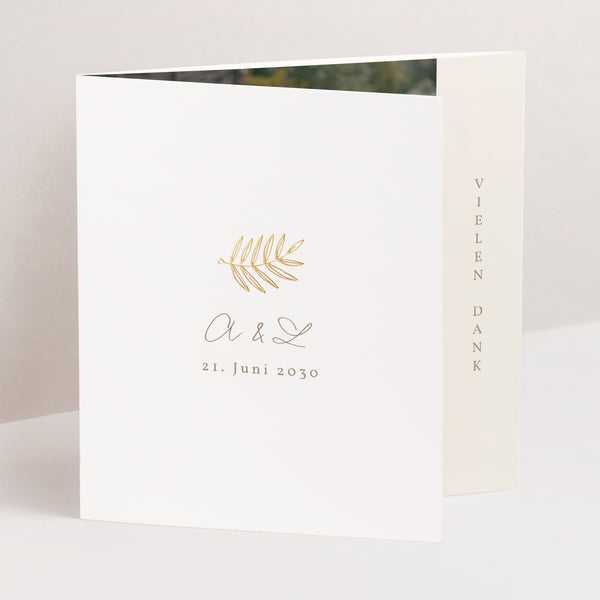 Dankeskarte Hochzeit Asymmetrisches Triptychon Goldene Krone foto