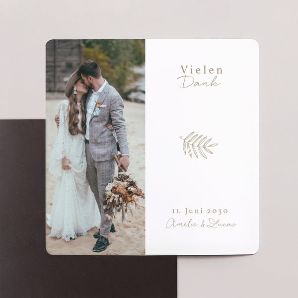 Dankeskarte Hochzeit Satz von 9, magnetisch. Goldene Krone foto