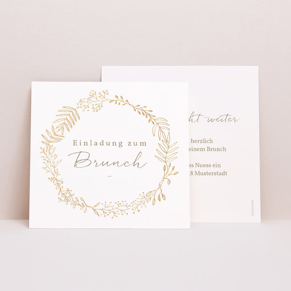 Einladungskarte Hochzeit Quadrat Goldene Krone foto