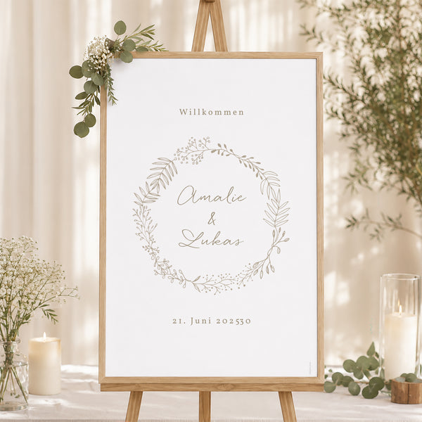 Begrüßungstafel Hochzeit Porträt 60 x 90 cm Goldene Krone foto