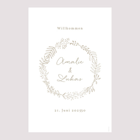 Begrüßungstafel Hochzeit Porträt 60 x 90 cm Goldene Krone