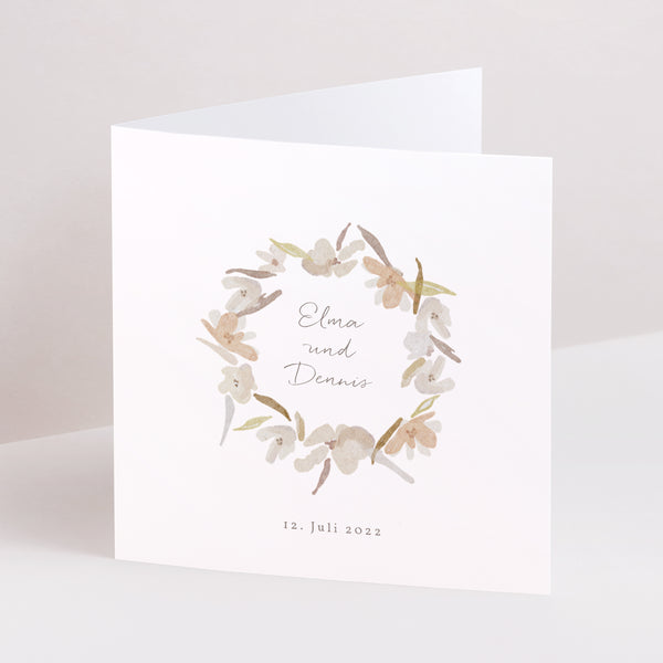 Hochzeitseinladung Doppelflügiges Quadrat Kranz Blumen Aquarell foto
