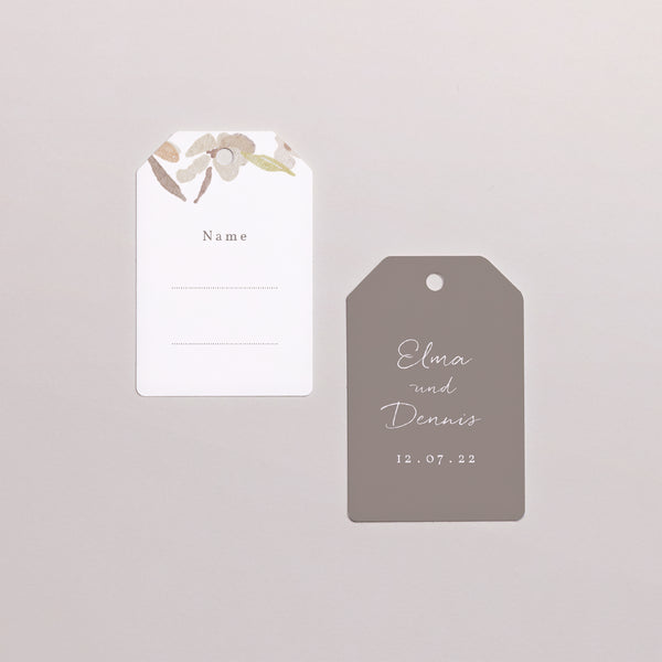 Vorgelochtes Etikett Hochzeit Fähnchen Kranz Blumen Aquarell foto